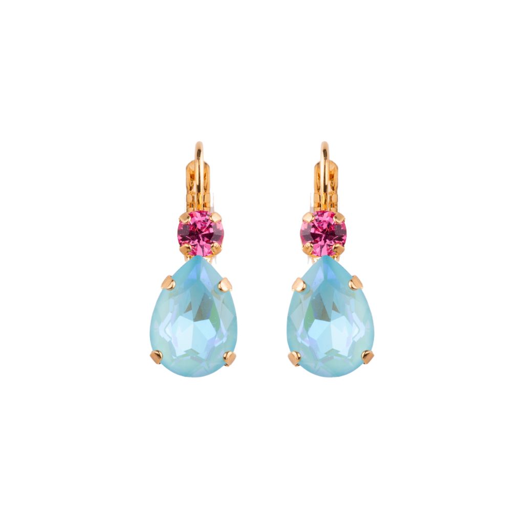 Single stone and Pear Leverback Earrings in "Coral Cove" - Yellow Gold