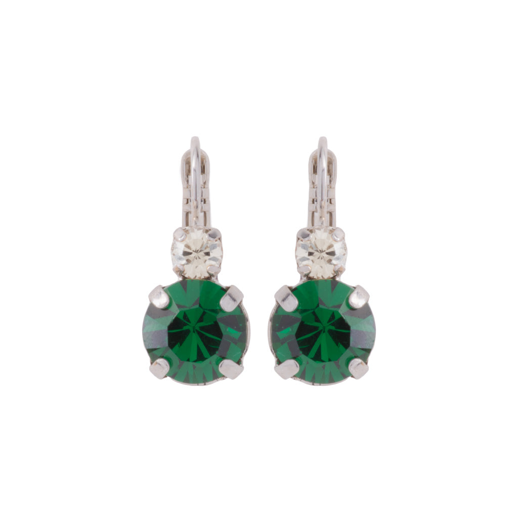 Large Double Stone Earrings in "Clear and Emerald" - Rhodium