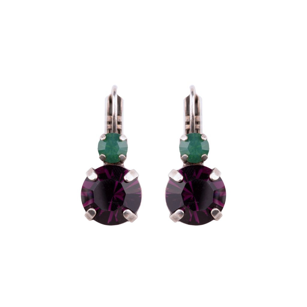 Large Double Stone Leverback Earrings in "Tigris" - Antique Silver