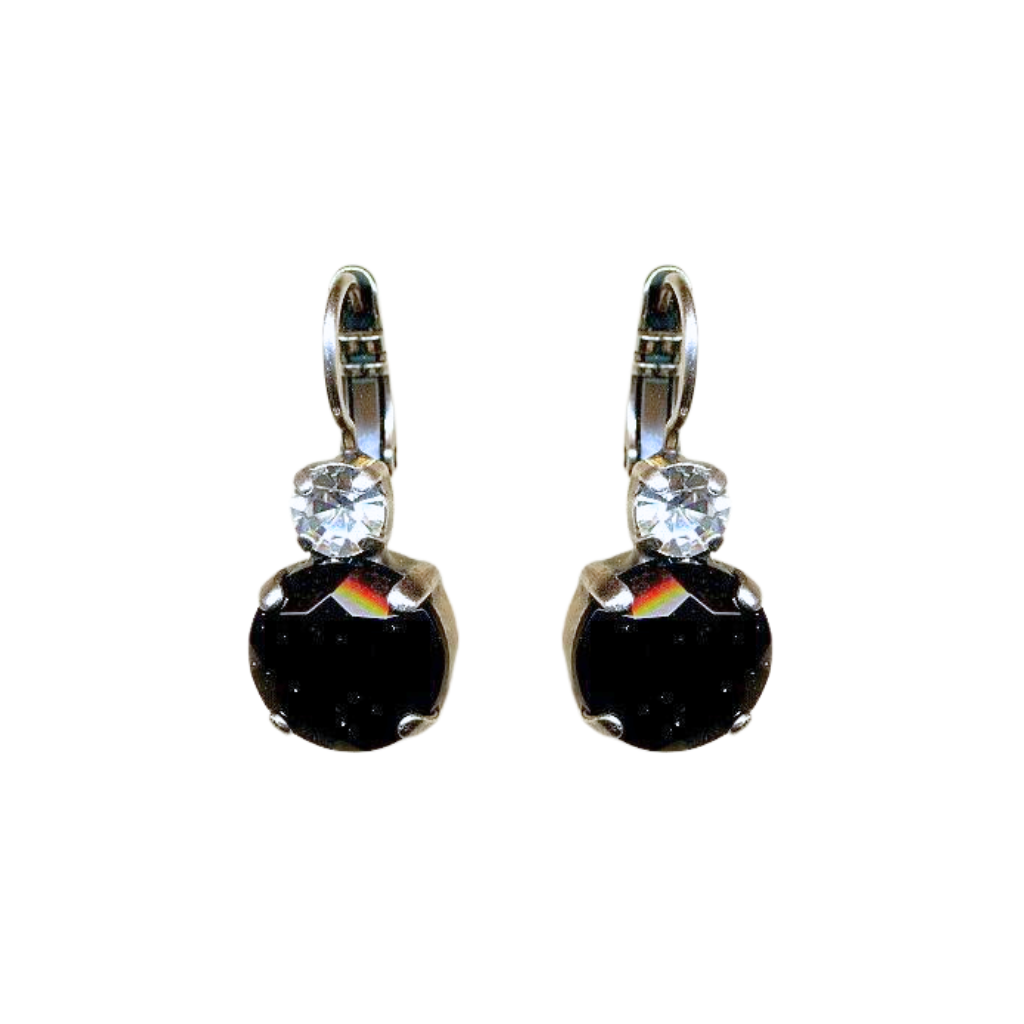 Large Double Stone Leverback Earrings in "Checkmate" - Rhodium