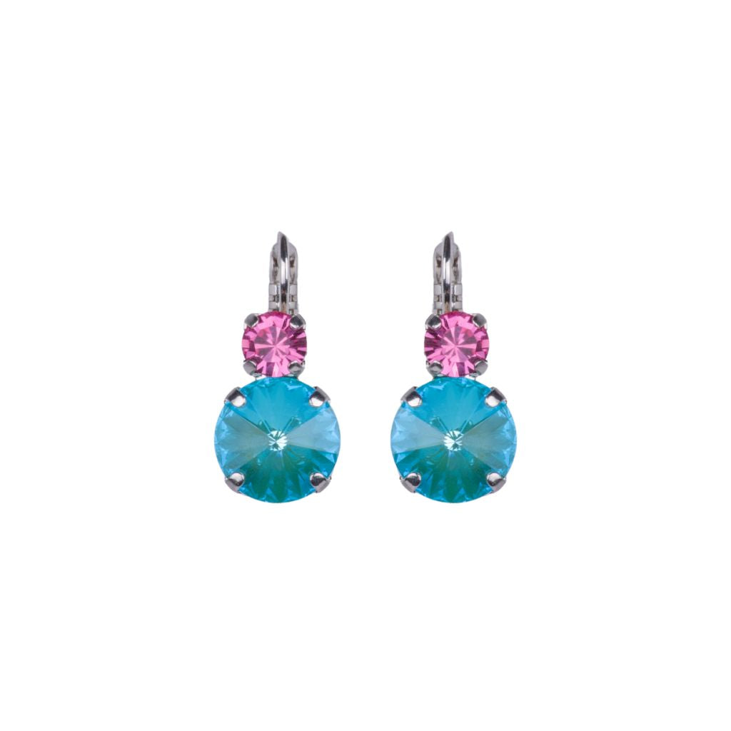 Large Double Stone Leverback Earrings in "Coral Cove" - Rhodium
