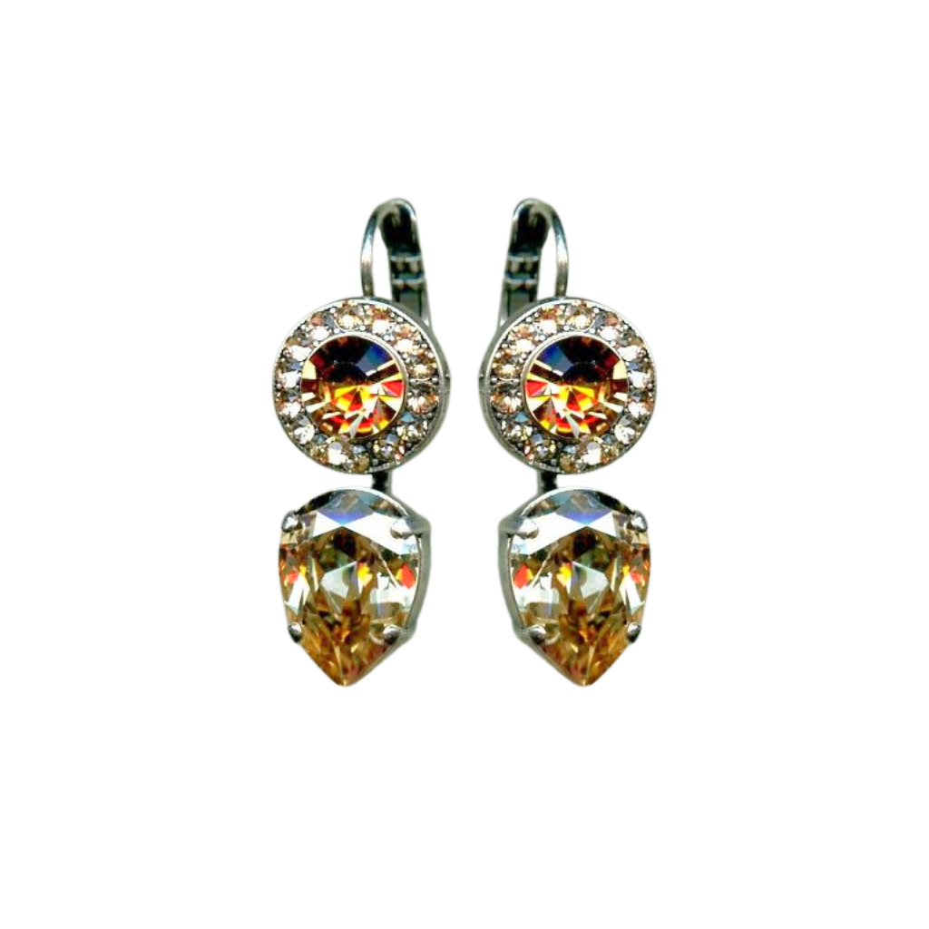 Pave Element with Pear Drop Leverback Earrings in "Jackie" - Antique Silver