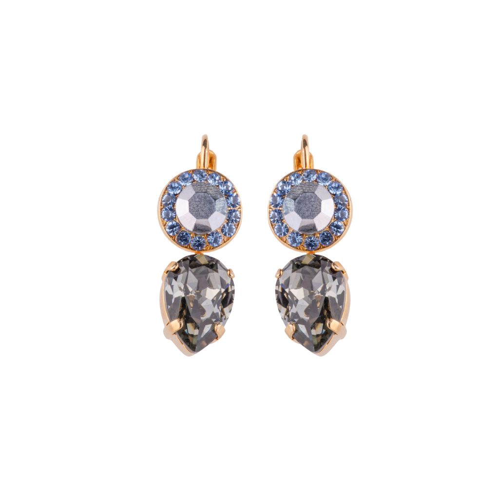 Pave Element with Pear Drop Leverback Earrings in "Morning Mist" - Yellow Gold