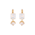 Small Emerald Earrings With Elegant Dangle in "White Opal" - Yellow Gold