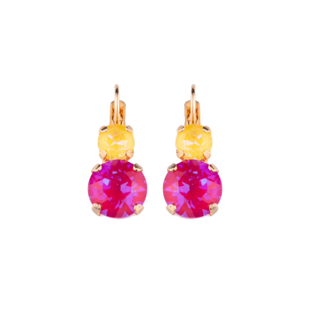 Large Double Stone Leverback Earrings "Candy" - Yellow Gold