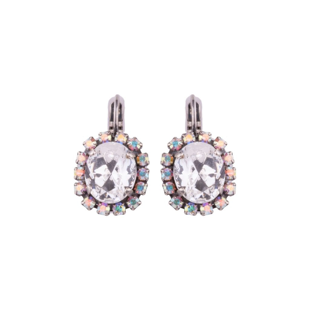 Extra Luxurious Oval Halo Leverback Earrings in "On a Clear Day" - Antique Silver