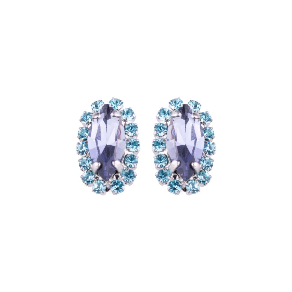 Halo Marquise Stud Earrings in "Vineyard Veranda" - Rhodium