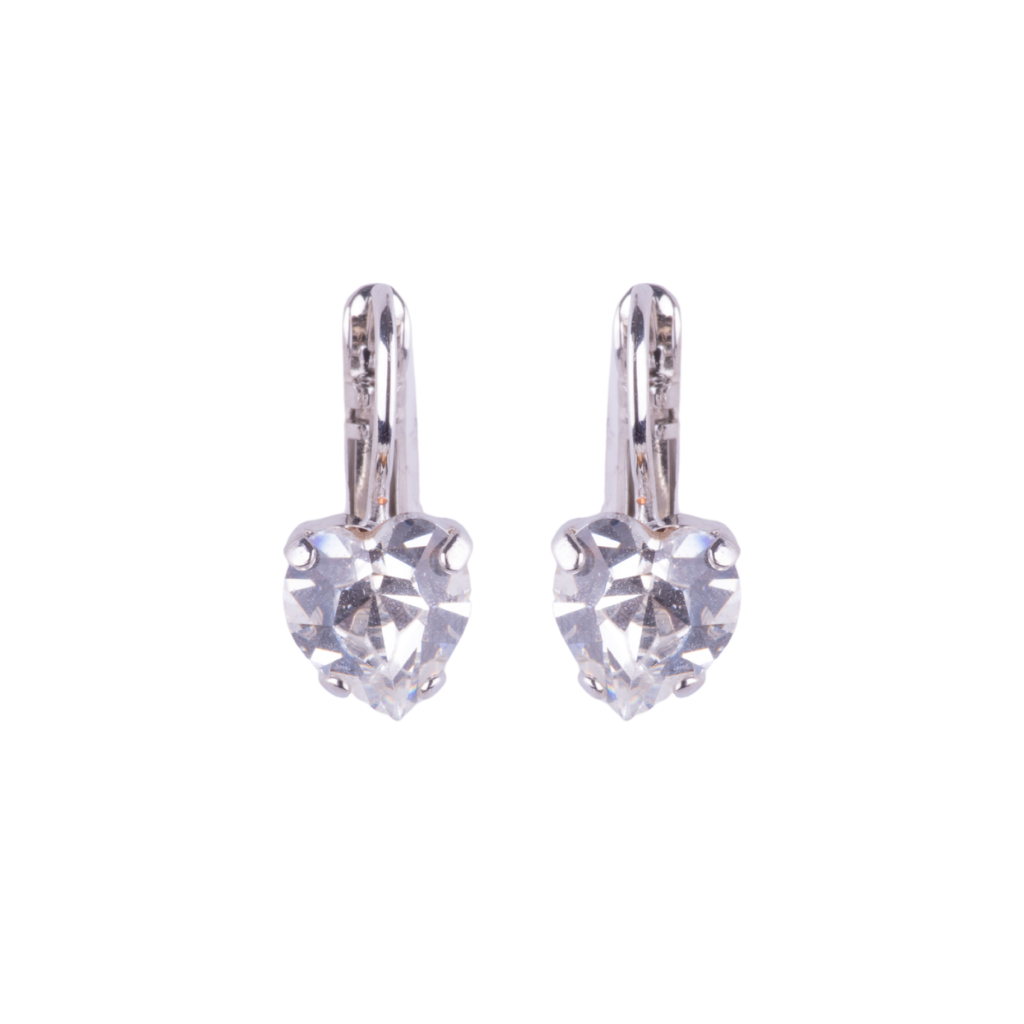 Medium Everyday Heart Leverback Earrings in "Clear" - Rhodium