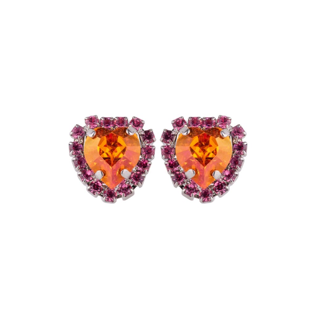 Halo Heart Stud Earrings in "Bougainvillea" - Rhodium