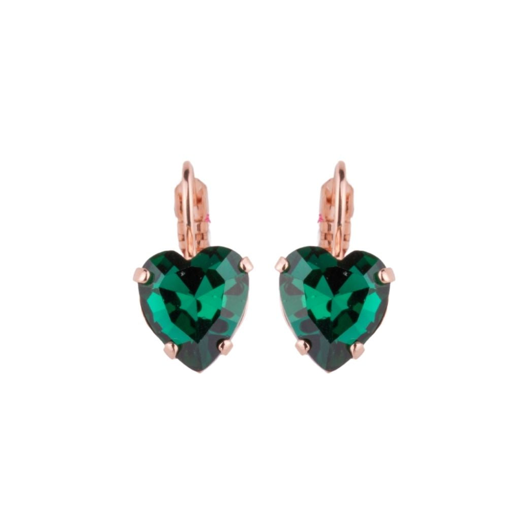 Heart Leverback Earrings in "Emerald" - Rose Gold