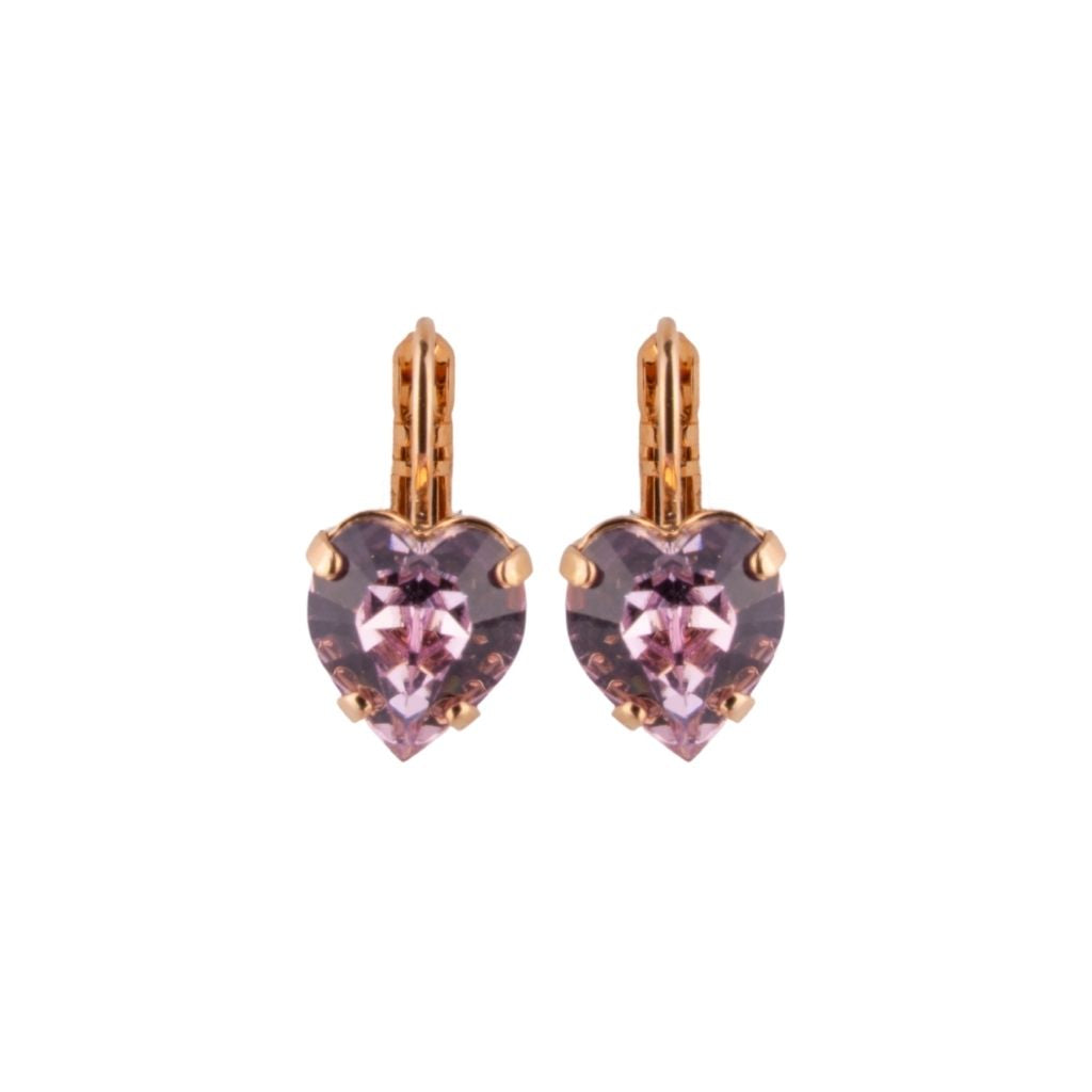 Heart Leverback Earrings in "Light Amethyst" - Yellow Gold