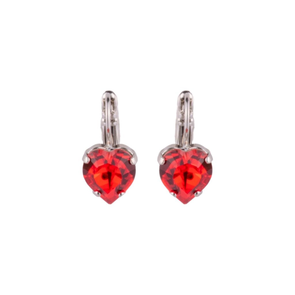 Heart Leverback Earrings in "Light Siam" - Rhodium