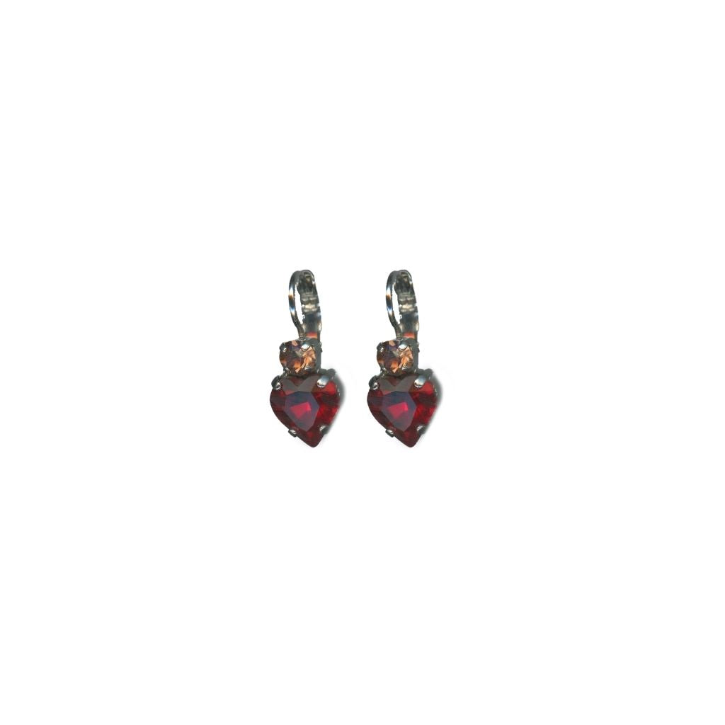 Heart Leverback Earrings in "Bonfire" - Rhodium