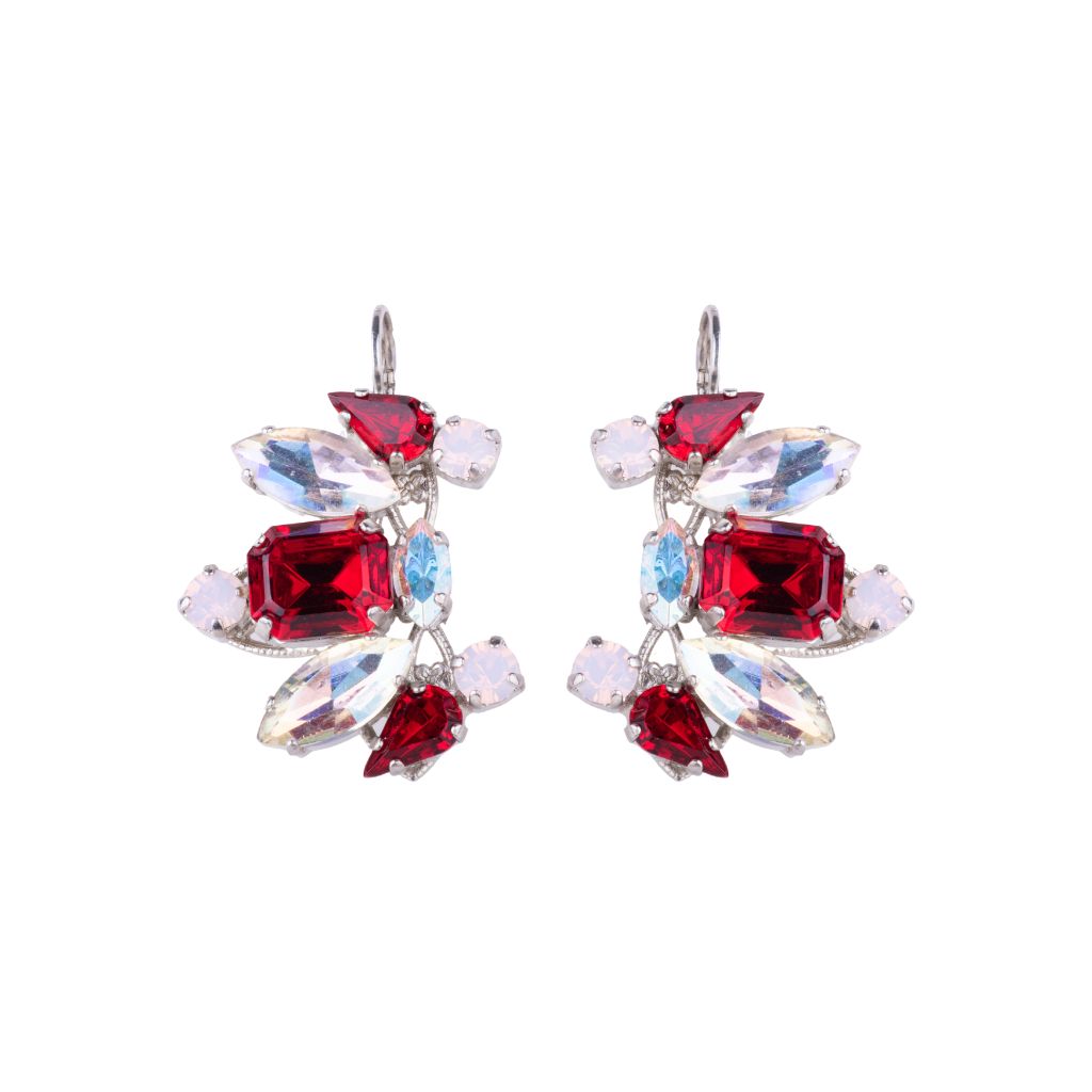 Multi Stone Cluster Bridal Leverback Earrings "True Romance" - Rhodium