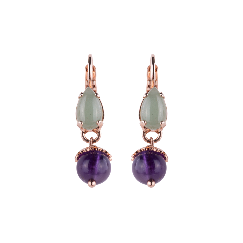 Small Pear Leverback Earrings with Drop in "Sunrise" - Rose Gold