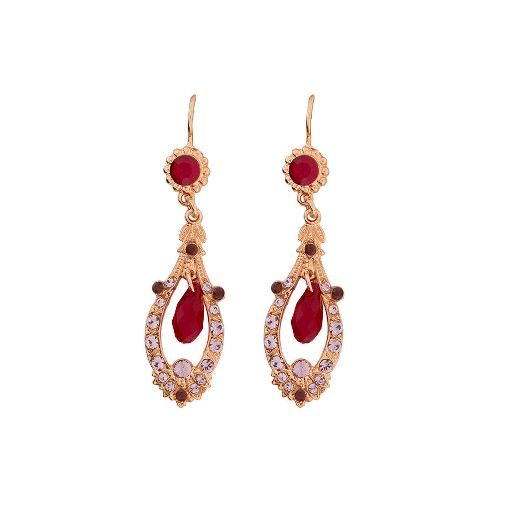 Open Oval Earrings with Dangle Briolette in "Cranberry Crush" *Custom*