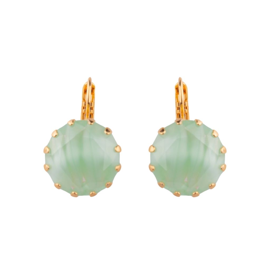 Extra Luxurious Single Stone Leverback Earring in "Green Ralton" - Yellow Gold