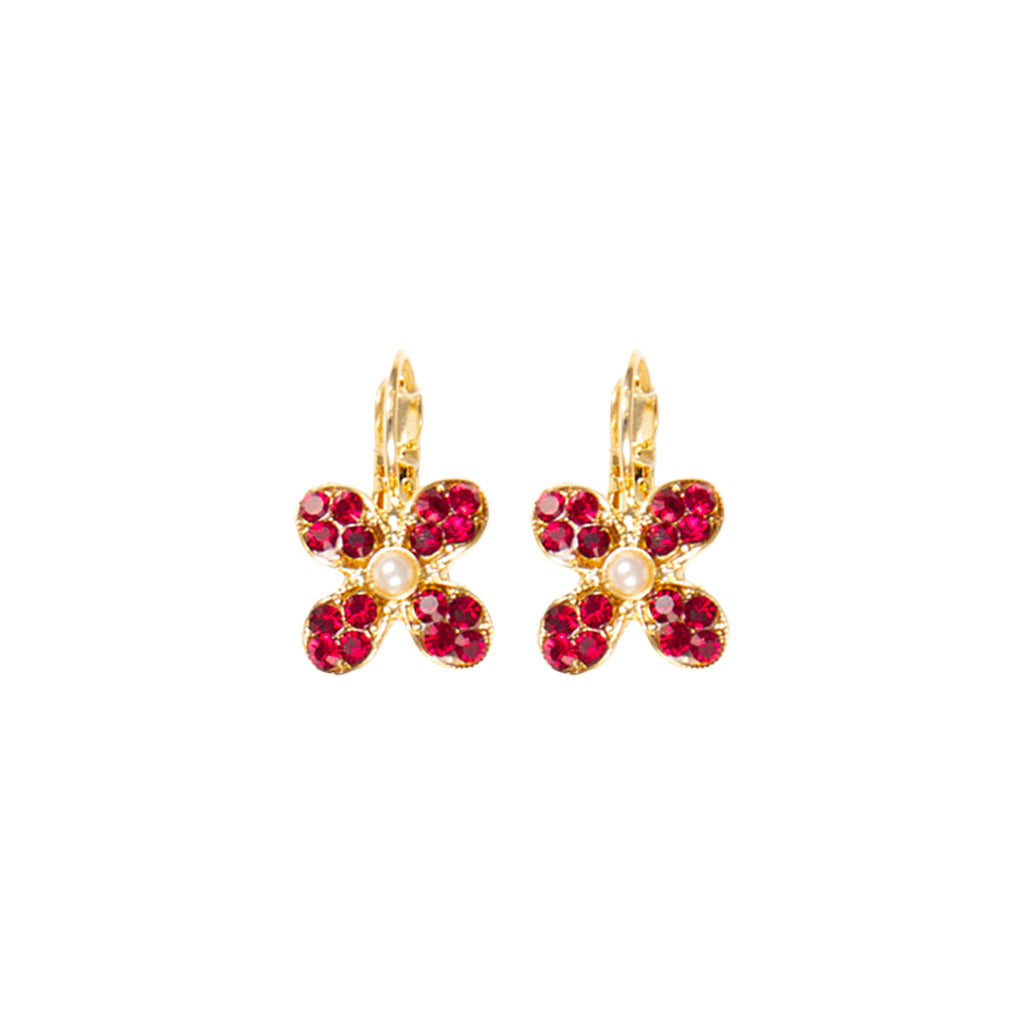 Medium Petal Earrings in "Ruby and Pearl" - Yellow Gold