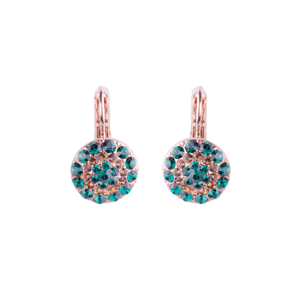 Pavé Leverback Earrings in "Deep Forest" - Rose Gold
