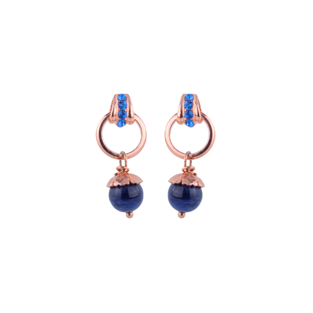 Small Hoop Drop Post Earrings in "Sodalite"- Rose Gold