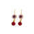 Medium Flower Leverback Earrings With Drop in "Cranberry Crush" - Yellow Gold