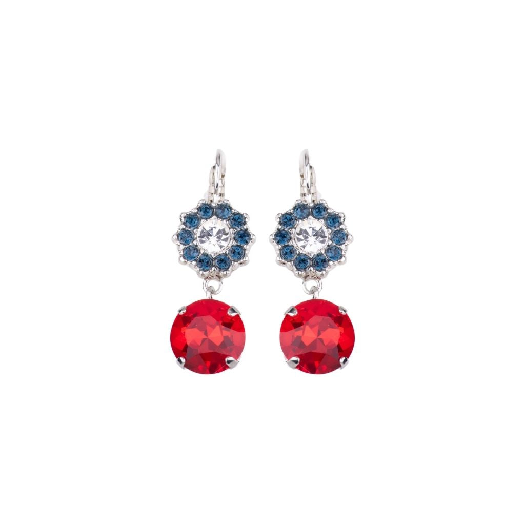 Large Rosette Leverback with Large Dangle Earrings in "Americana" - Rhodium