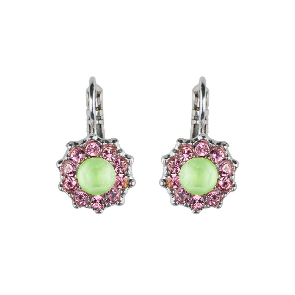 Large Rosette Leverback Earrings in "Parasol" - Rhodium