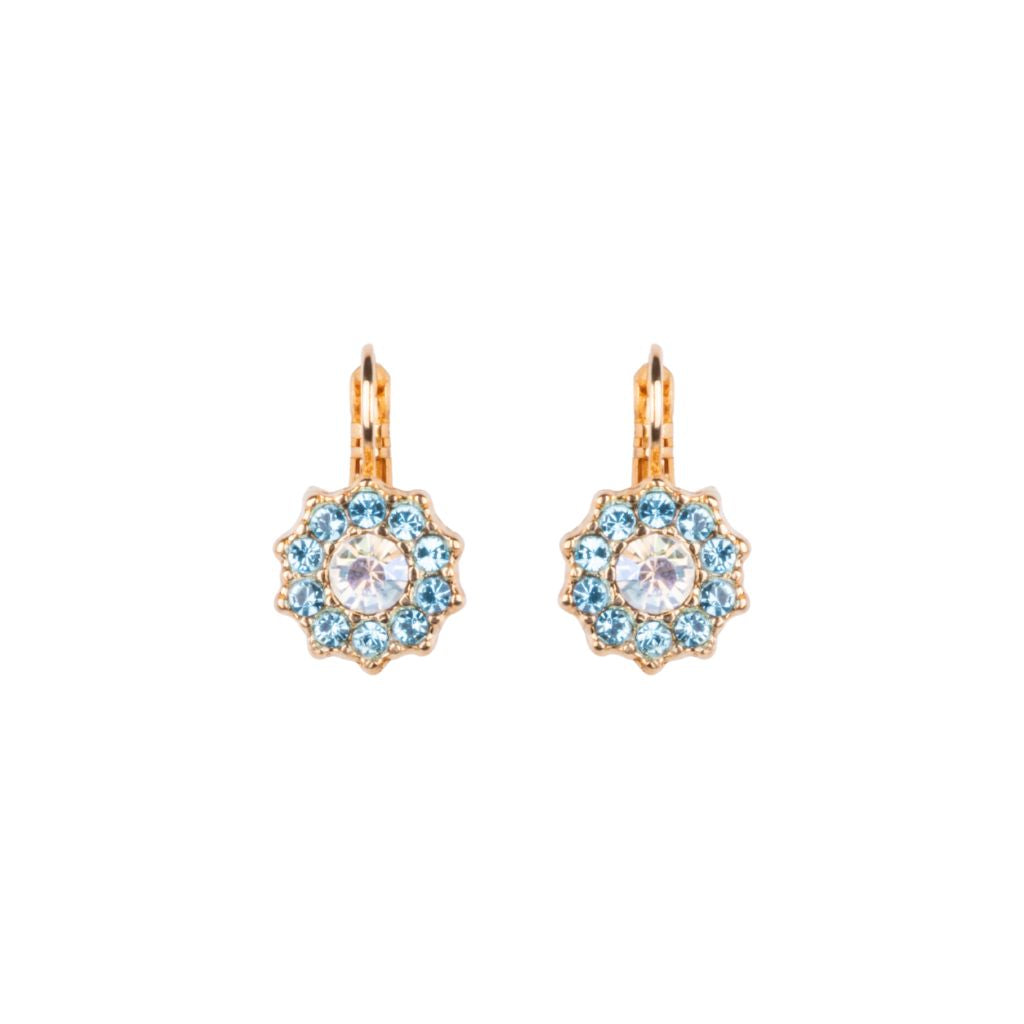 Large Rosette Leverback Earrings in "Bay Blue" - Yellow Gold