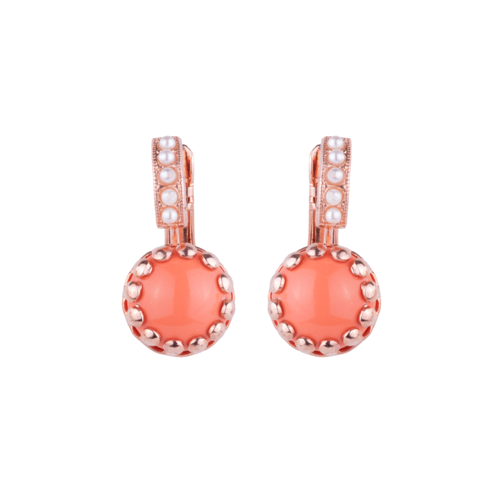 Embellished Metallic Halo Leverback Earrings in "Coral" - Rose Gold