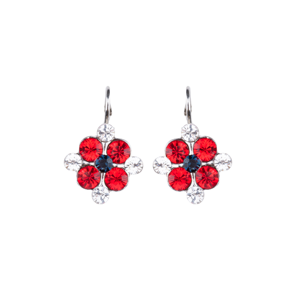 Large Pansy Post Earrings in "Americana" - Rhodium