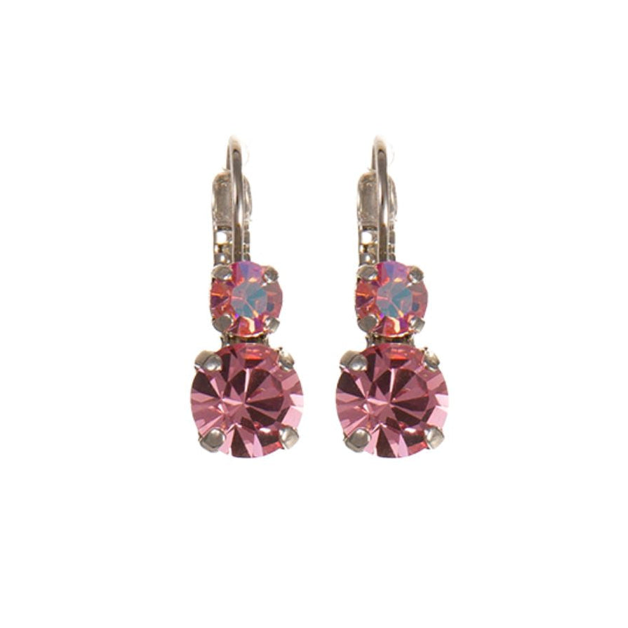 Pair of pink crystal earrings on a white background