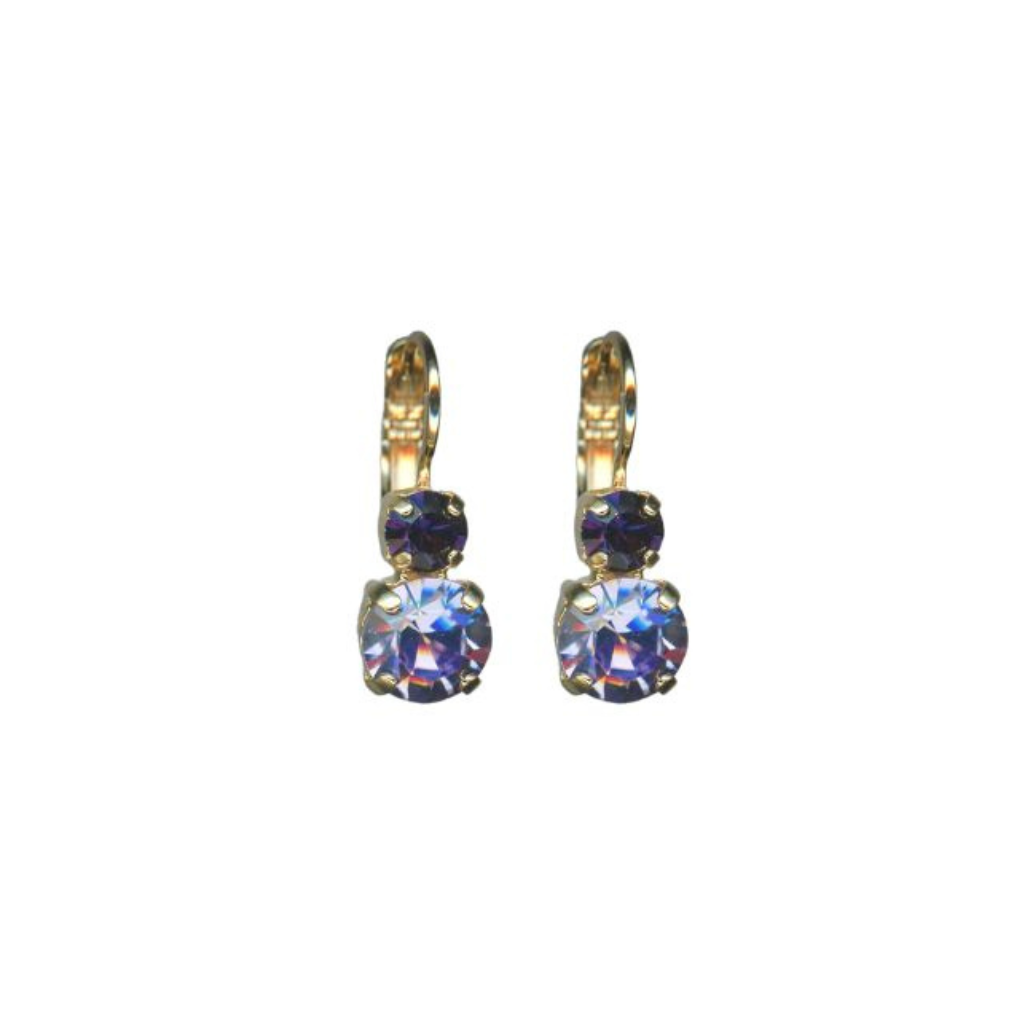 Medium Double Stone Leverback Earrings- "Wildberry" - Yellow Gold