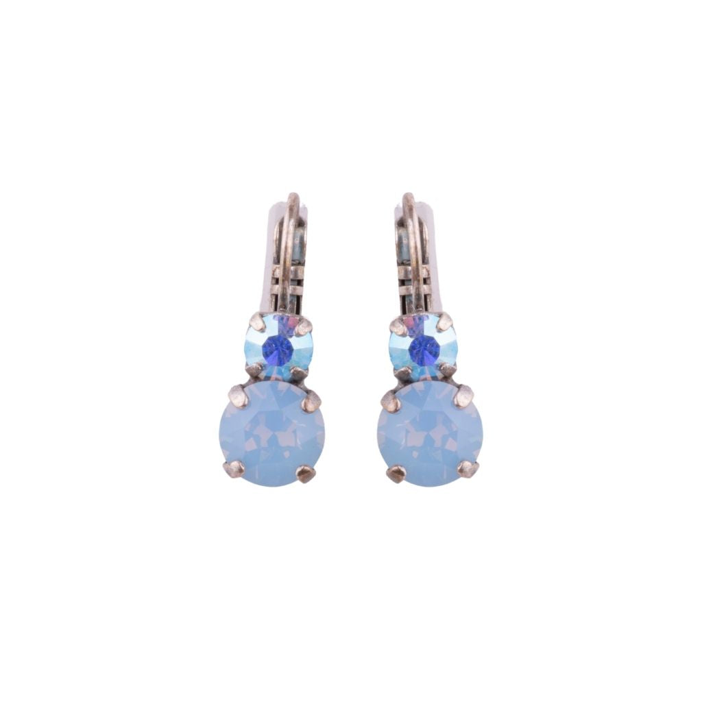 Medium Double Stone Leverback Earrings in "Periwinkle" - Antique Silver