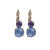 Pair of earrings with blue and purple crystals on a white background