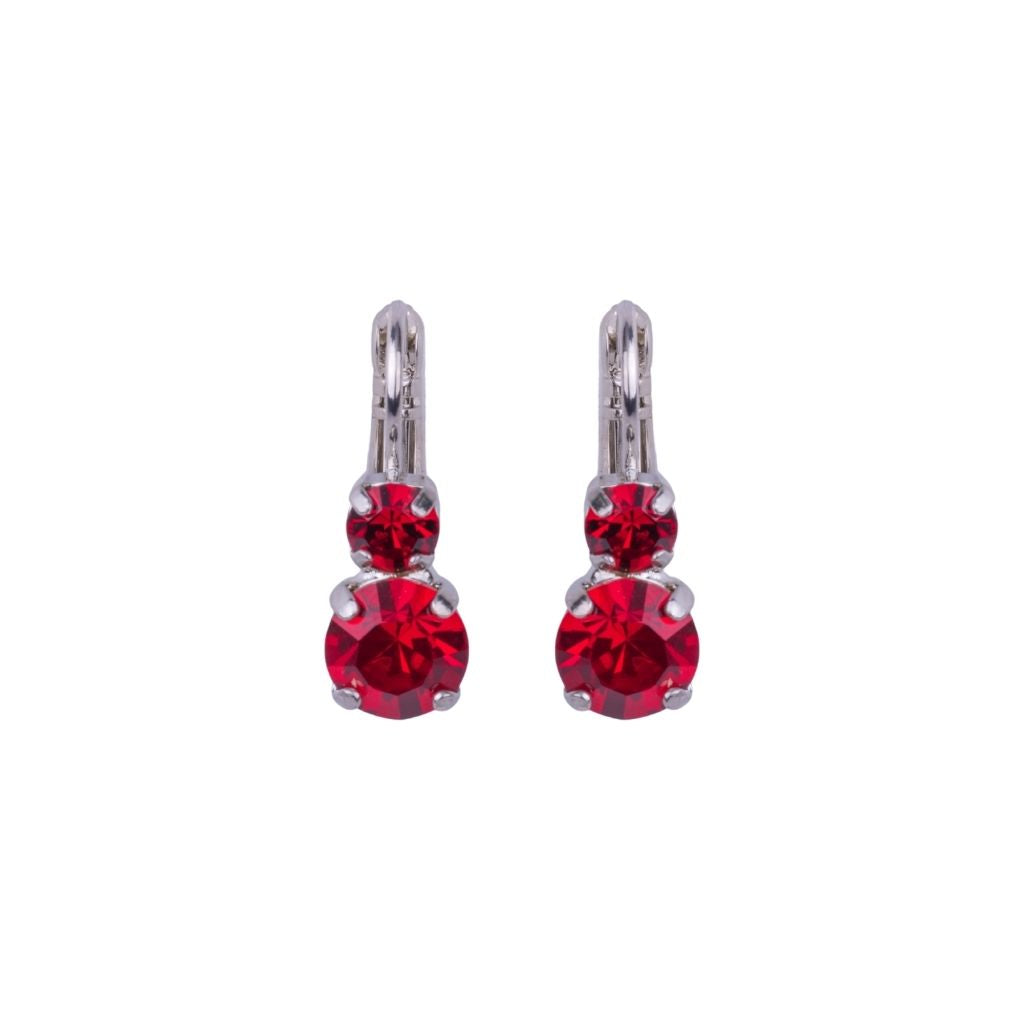 Medium Double Stone Leverback Earrings in "Siam" - Rhodium