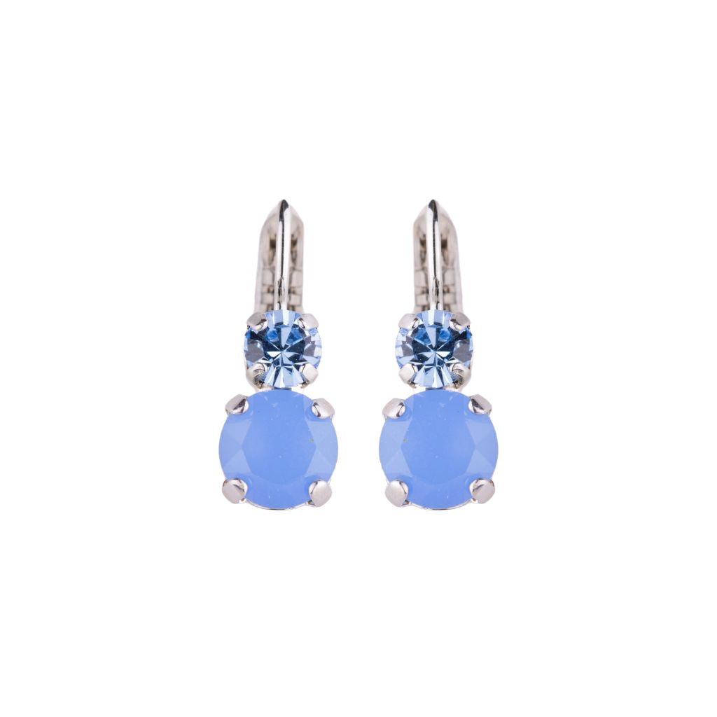 Medium Double Stone Leverback Earrings in "Carolina Blue" - Rhodium