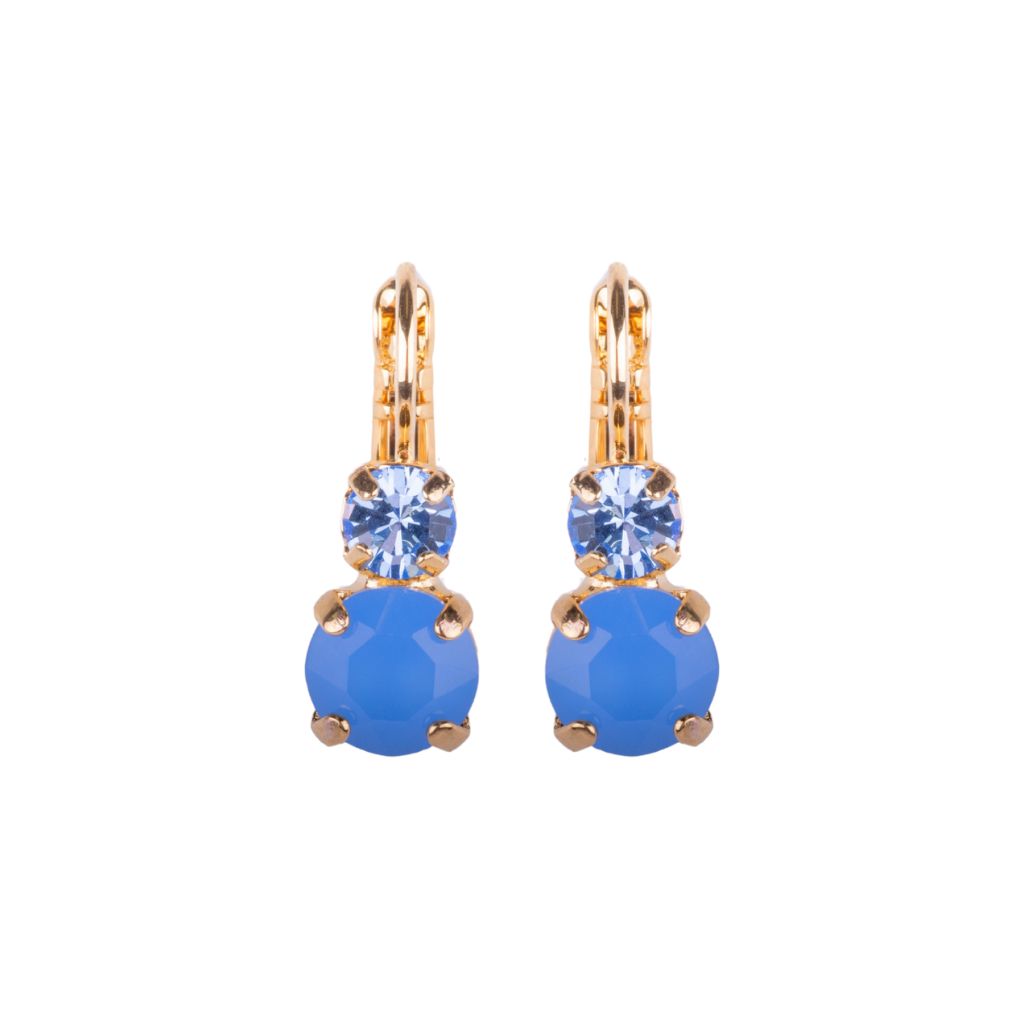 Medium Double Stone Leverback Earrings in "Carolina Blue" - Yellow Gold