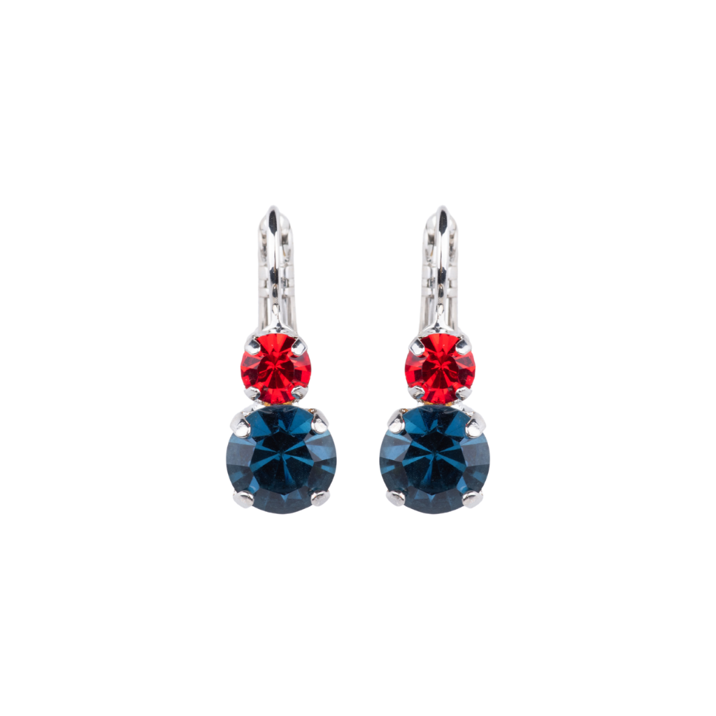Medium Double Stone Leverback Earrings in "Americana" - Rhodium