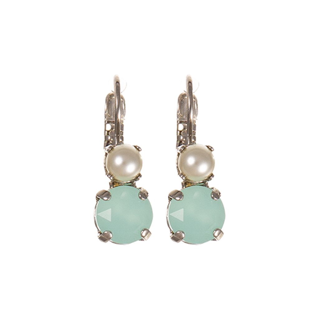 Medium Double Stone Leverback Earrings in "Malibu Mint" - Rhodium