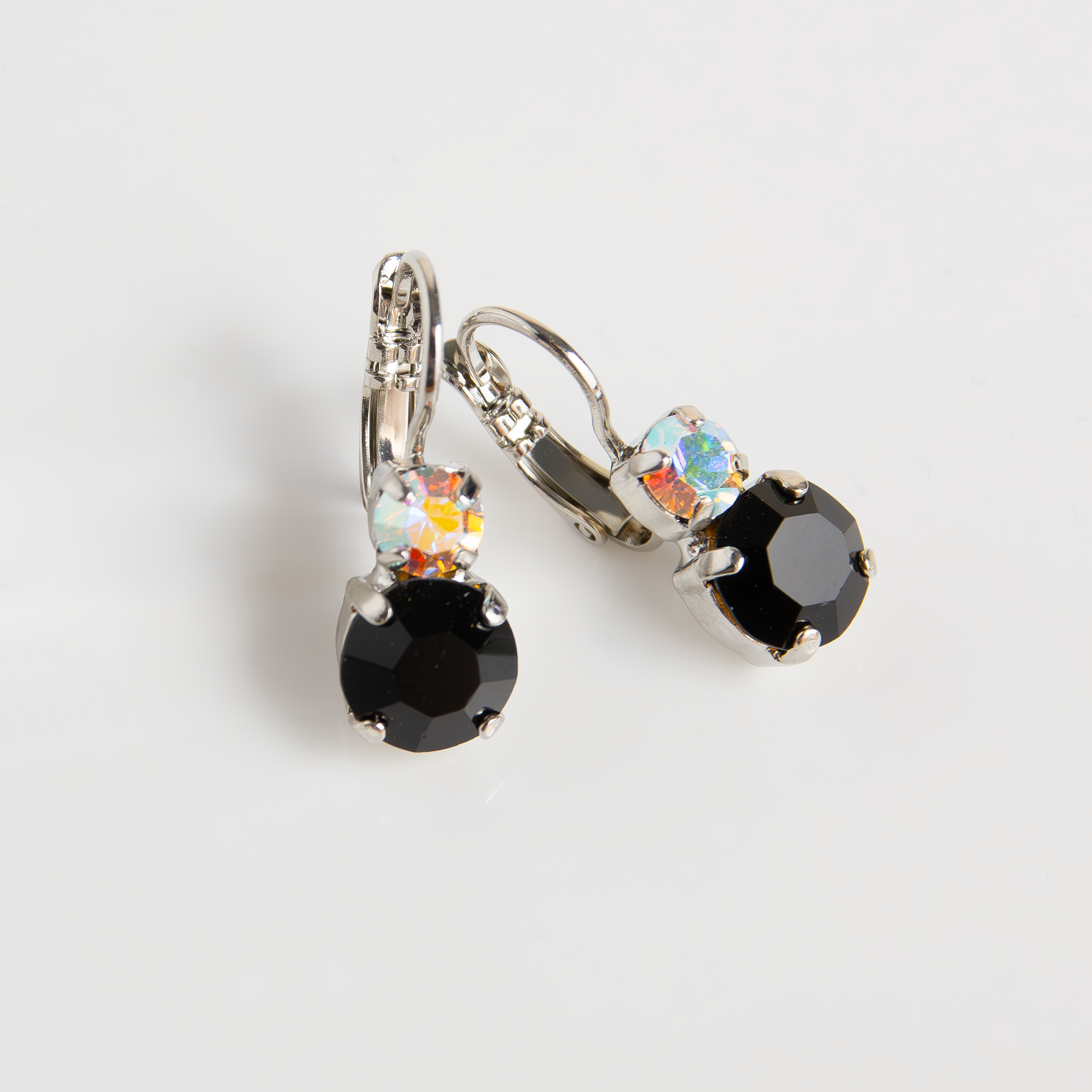 Medium Double Stone Leverback Earrings in "Obsidian Shores" - Rhodium