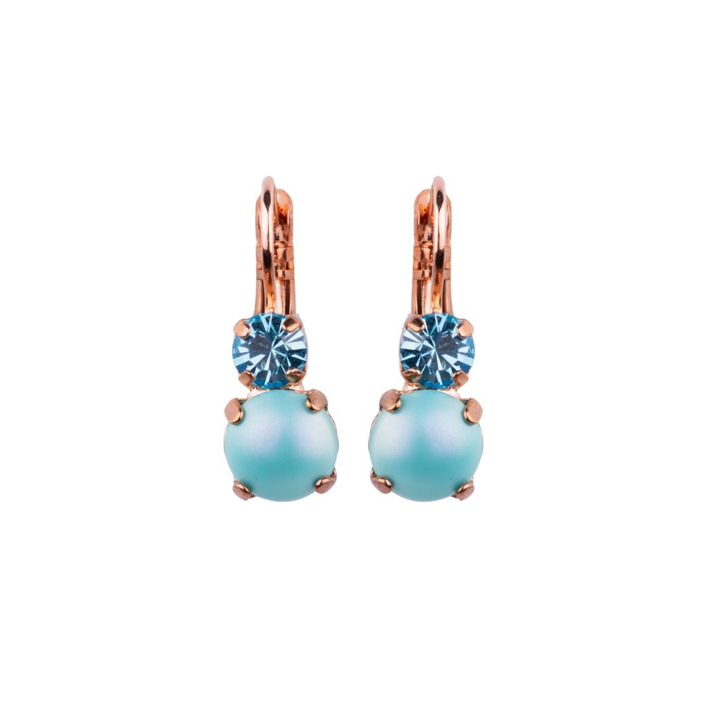 Medium Double Stone Leverback Earrings "Bay Blue" - Rose Gold