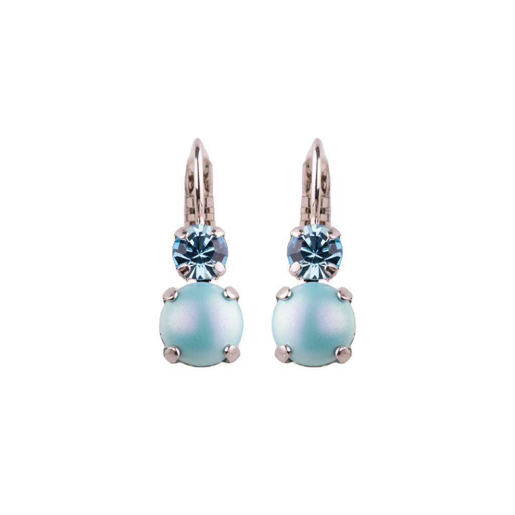 Medium Double Stone Leverback Earrings "Bay Blue" - Rhodium