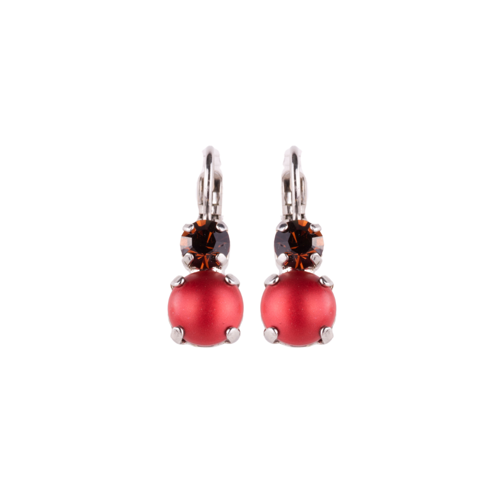 Medium Double Stone Leverback Earrings "Bonfire" - Rhodium