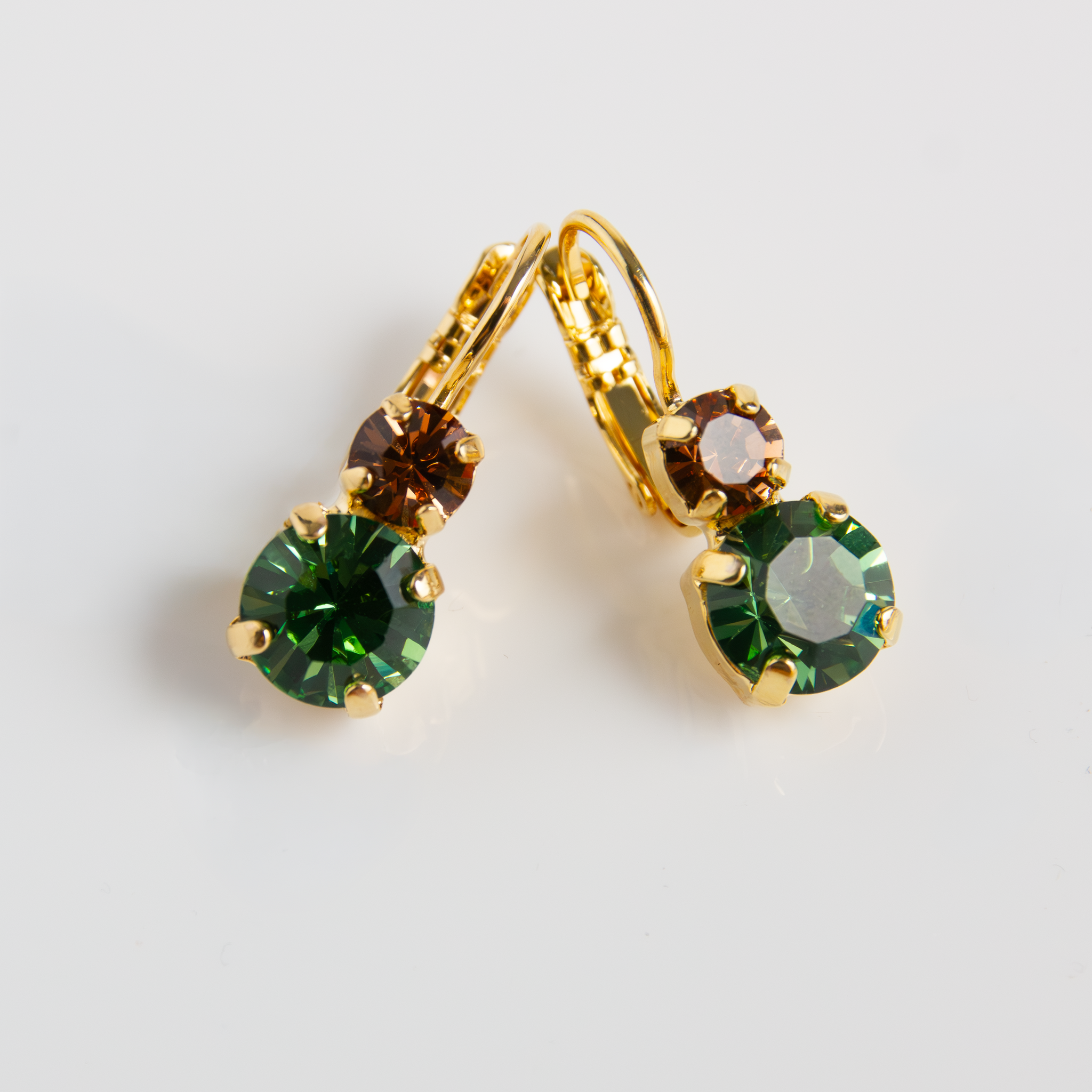 Medium Double Stone Leverback Earrings in "The Green Room" - Yellow Gold