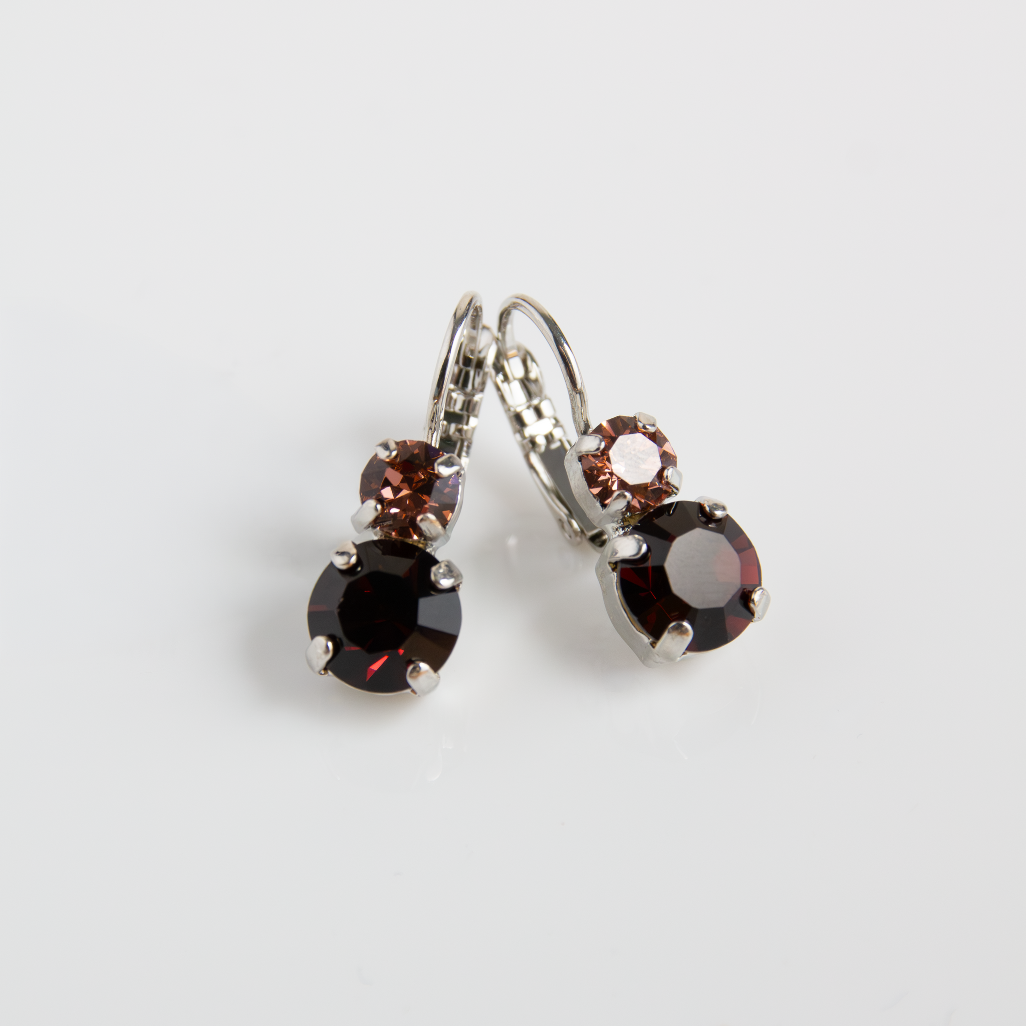 Medium Double Stone Leverback Earrings in "Velvet Encore" - Rhodium