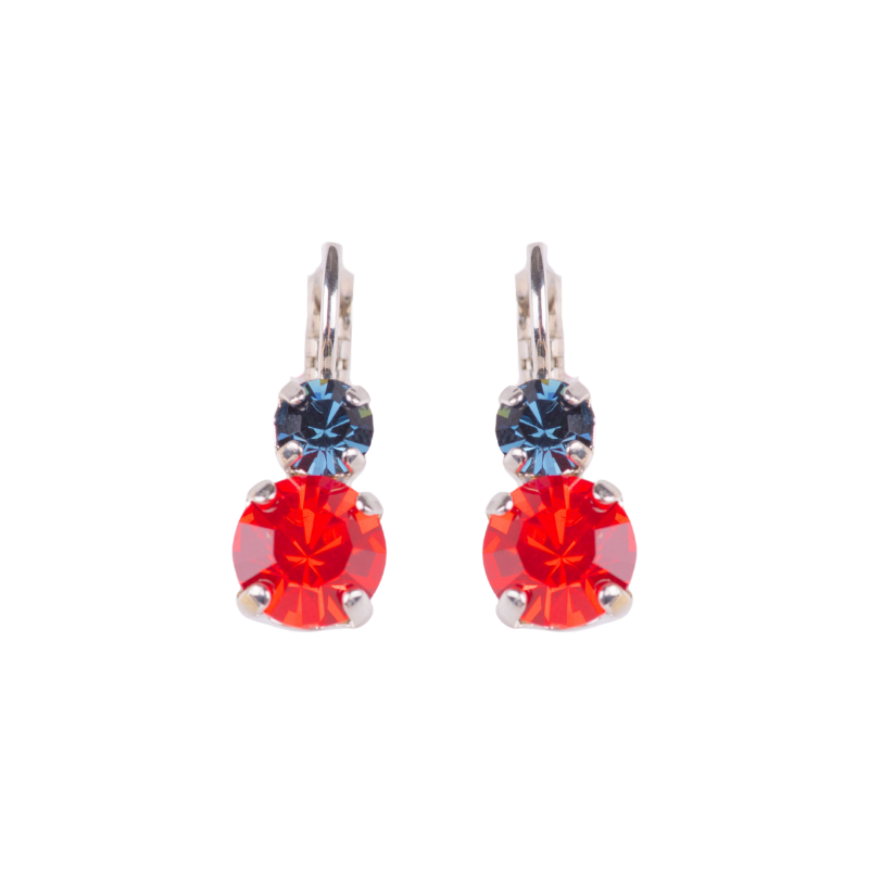 Medium Double Stone Leverback Earrings in "Americana" - Rhodium