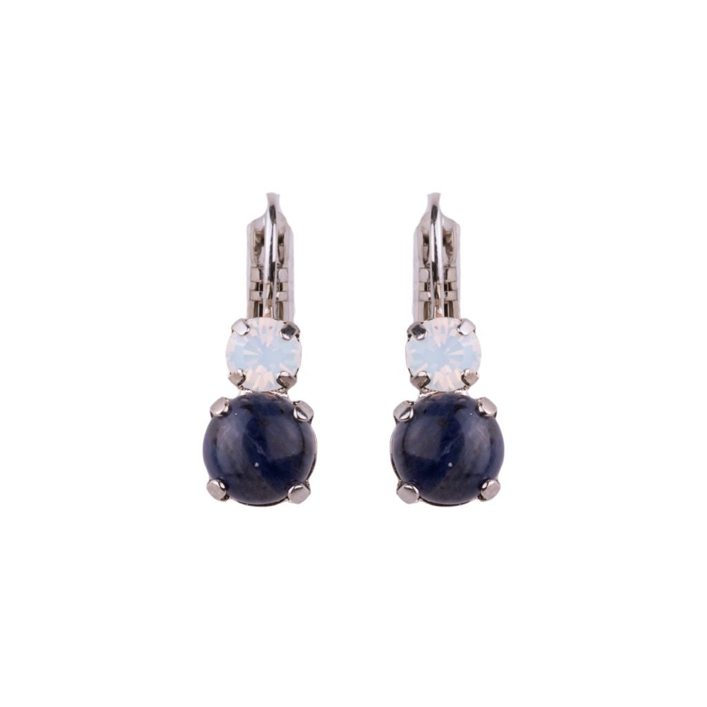 Medium Double Stone Leverback Earrings "Cascade" - Rhodium