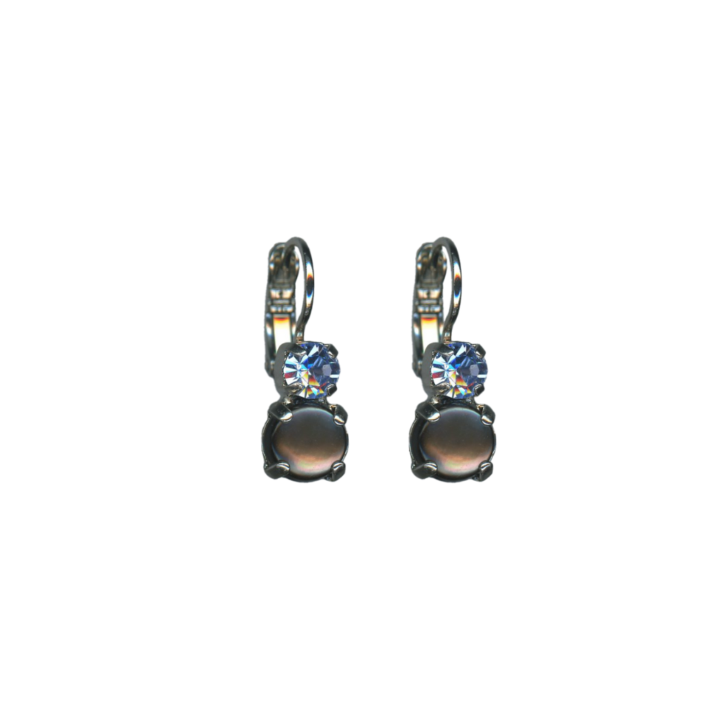 Medium Double Stone Leverback Earrings "Morning Mist" (Mineral) - Rhodium