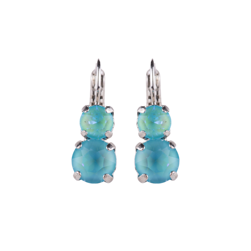 Medium Classic Two-Stone Leverback Earrings in "Azure" - Rhodium