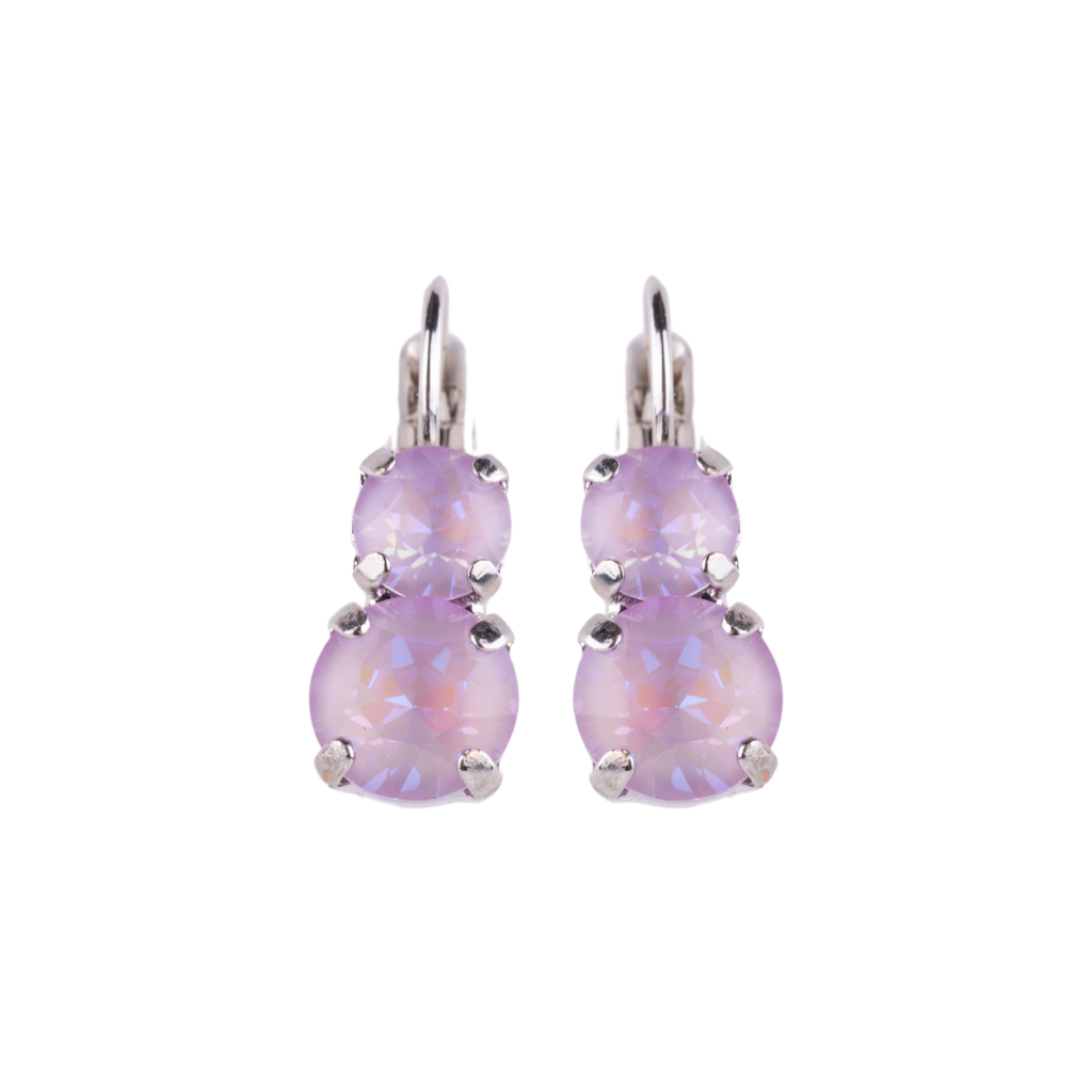 Medium Classic Two-Stone Leverback Earrings in "Sunkissed Lavender" - Rhodium